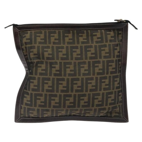 FENDI Zucca Canvas Clutch Bag Brown Black gold - Picture 2 of 15